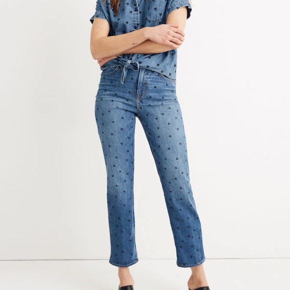 Madewell Denim - [Madewell] Blue Heart-Patterned Straight Leg Jeans - Size 27